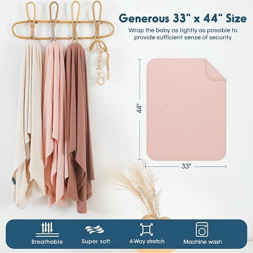 GRSSDER 3 Pack Newborn Swaddle Blankets for Girls, Ultra Soft Stretchy Jersey Knit Extra Large Size 33 x 44 Receiving Blankets for Easy Swaddling Baby Snug and Cozy thumbnail 2