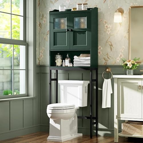 MXARLTR Over The Toilet Storage, Bathroom Over The Toilet Organizer, Above Toilet Storage with Double Doors and Soft Hinges Over Toilet Storage Shelf Over The Toilet Storage Cabinet (Forest Green) - Image 1