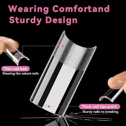 UNA GELLA No C Curve Medium Square Nail Tips 504 Pcs Half Cover Square Gel Nail Tips Pre-file Half Matte Straight Nails Tips Clear Fake Nails For Nail Extension Home DIY Salon with Box thumbnail 3