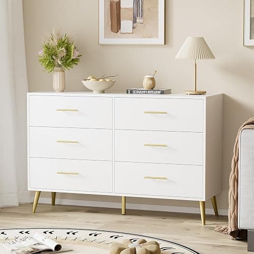 ORGANSANDS White Dresser for Bedroom, 6 Drawer Chest with Wide Drawers and Gold Metal Handles thumbnail 5