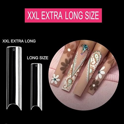 No C Curve Square Flat Nail Tips,SWETIDY 500Pcs XXL Extra Long Acrylic Clear Straight Tapered,Half Cover French Fake Nails for Nail Salon and DIY Nail Art 10 Sizes thumbnail 4