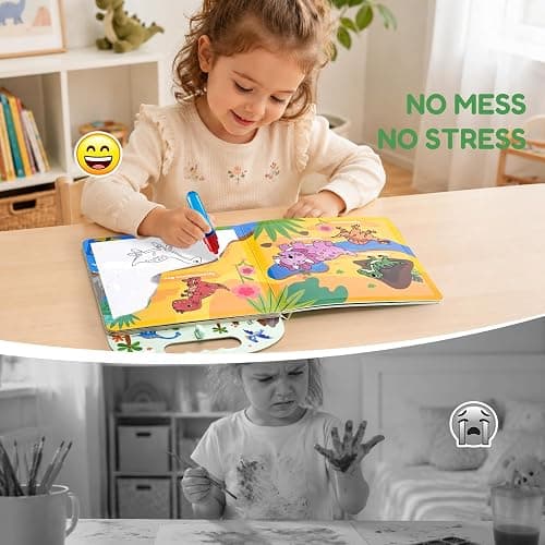 JoyCat Dinosaur Water Coloring Book for Toddlers, 13 Pages, No-Mess | Reusable color-reveal scenes for repeat play, Water pen with holder, Carry handle and closure band for travel, Gift for kids thumbnail 3