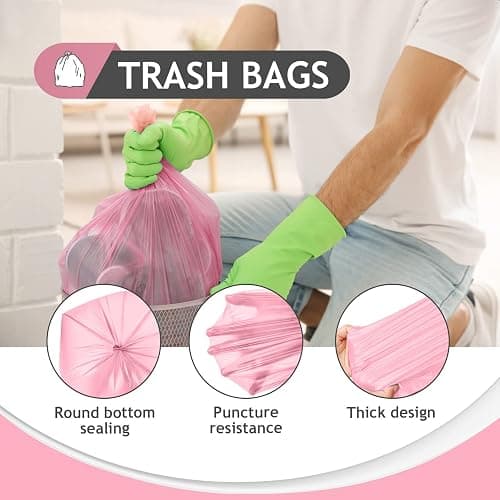 Teivio 2 Gallon 180 Counts Strong Trash Bags Garbage Bags, Bathroom Trash Can Bin Liners, Plastic Bags for home office kitchen, Pink thumbnail 3