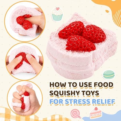Strawberry Cake Squishy Toys, Silicone Squeeze Toys for Slow Rising Squishy | Realistic Food Shaped Sticky Squishy Fidget Toys, Great for Office and Home Stress Relief, Party Favors and Fun Gifts thumbnail 5