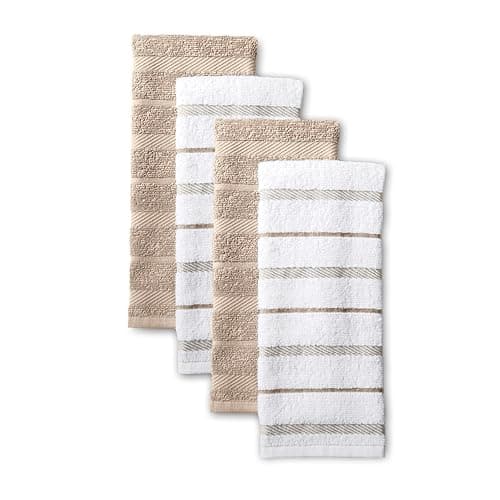 KitchenAid Albany Kitchen Towel 4-Pack Set, Milkshake Tan/White, 16"x26" - Image 1
