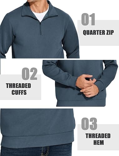 PINSPARK Men's Quarter Zip Pullover Sweatshirts Mock Neck Casual Long Sleeve Fall Winter Warm Fleece Cotton Sweatshirt thumbnail 4