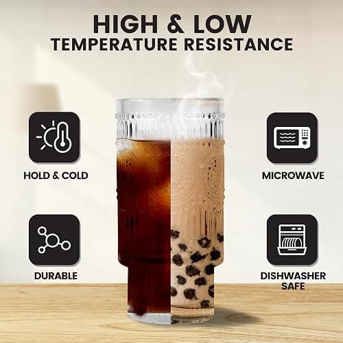 Icesip 4 Pcs 16 oz Glasses Cups Set with Bamboo Lids Straws Brush Hobnail Glassware Set for Juice Iced Coffee Beer and Cocktail Whiskey thumbnail 4
