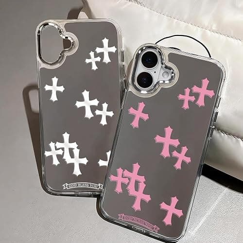 xoniery Compatible with iPhone 16 Plus Case Cute Glossy Mirror Back Case,Pink Cross Pattern,Senior Shockproof Protection for iPhone 16 Plus Case for Women Girls thumbnail 6