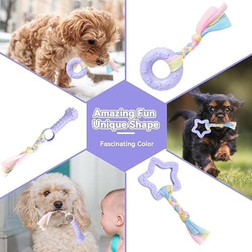 Petcare 6 Pack Puppy Teething Toys, Cute Purple Small Dog Chew Toys for Puppies 0-6 Months, Soft Rubber Rope Dog Teething Toys, Best Small Puppy Toys, Puppy Essentials Supplies thumbnail 5