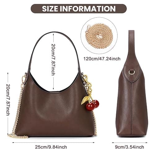 Small Hobo Bags for Women Cherry Shoulder Bag Purse Faux Leather Tote Handbag Trendy Chain Crossbody Bag - Coffee thumbnail 6