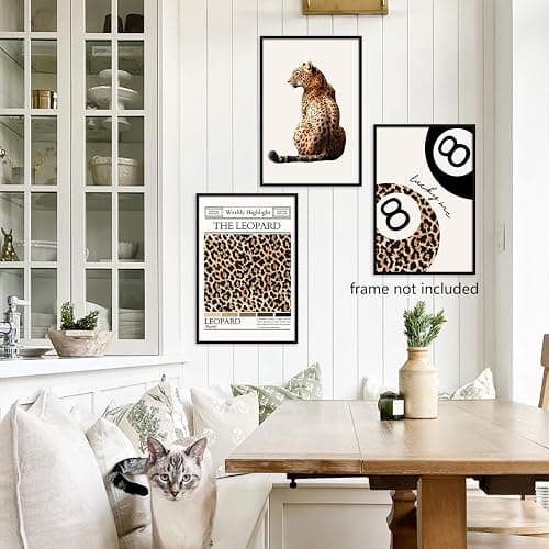 Funky Leopard Canvas Wall Art, Preppy Lucky 8 Ball Poster, Set of 3 Charming Cheetah Picture, Preppy Room Decor, Gift for Cheetah Lover, Trendy Wall Decor for Living Room 12x16 in Unframed - 12W"x16W" - Leopard01-Unframed thumbnail 4
