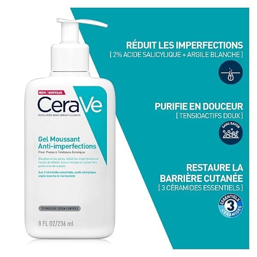 CeraVe - Gel Moussant Anti-Imperfections - Purifie la Peau en douceur et Réduit les Imperfections - Acide Salicylique, Argile Blanche, Céramides et Niacinamide - Peau à Tendance Acnéique thumbnail 3