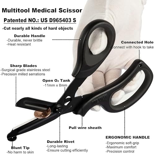 MEUUT 3 Pack Medical Scissors and Penlights for Nurses Medical Supplies with Two Medical Pen lights Four Batteries, One 8 inches Ergonomical Bandage Scissors Trauma Shears for First Aid EMT thumbnail 5