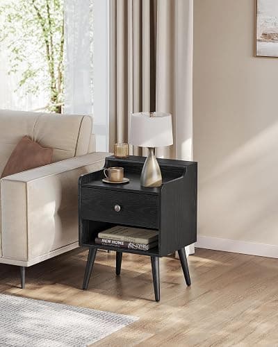 VASAGLE Nightstands, Set of 2, Bedside Tables with Hidden Drawers, Mid-Century End Side Tables with Solid Wood Legs, for Bedroom, Ebony Black ULET624B01 thumbnail 7