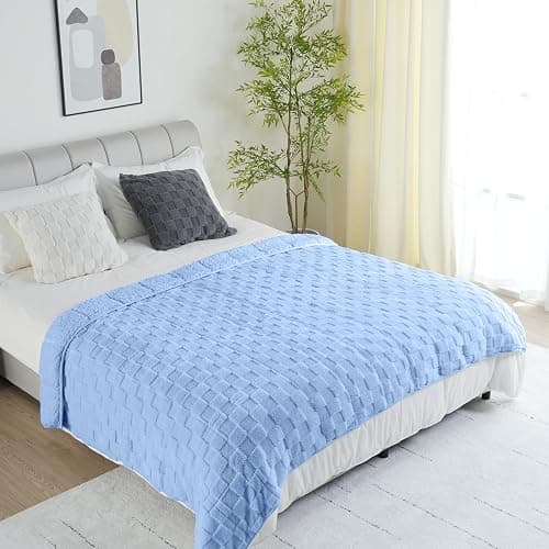 Uttermara Weighted Blankets for Adults Queen Size, 15lbs 60x80 inches | Warm Cozy Sherpa; Soft Plush Jacquard; Machine Washable; Filled with Glass Beads; Heavy Throw for Sleep and Calm; Blue thumbnail 7
