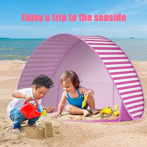 Baby Beach Tent with Pool, UPF 50+ Beach Sun Shelter Outdoor Tent for Aged 36 Months Baby and Kids, Parks and Beach Shade Portable Mini Pool Pink thumbnail 5