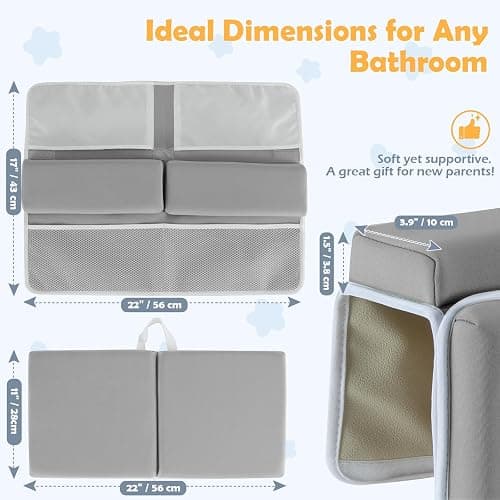YUFIXO Baby Bath Kneeler and Elbow Rest Pad Set, Gray | 1.5" Thick Soft Memory Foam, Bath Toys Organizer, Non-Slip, Quick-Dry, Foldable, Gift for Parents thumbnail 3