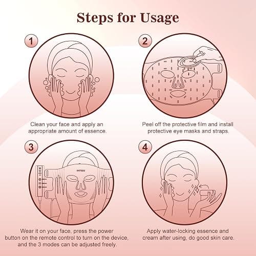 INTEO Red Light Therapy for Face, 3 Modes Portable Led Face Mask Light Therapy with Remote, Infrared Light Mask with Timing Function, Led Light Therapy At Home, Pink thumbnail 7