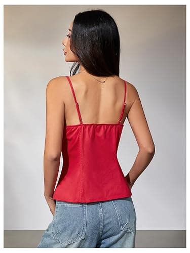SOLY HUX Women's Tie Front Button Down Cami Top Y2k Spaghetti Strap Bustier Corset Tops Camisole thumbnail 2