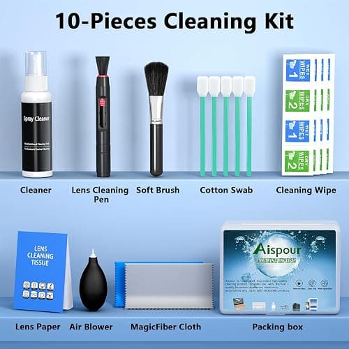 Aispour Camera Lens Cleaning Kit, 10-in-1 Camera Cleaning Kit | Camera Lens Cleaner and Camera Accessories, Includes Lens Cleaning Kit/Lens Cleaner/Lens Cleaning Pen/Soft Brush thumbnail 6