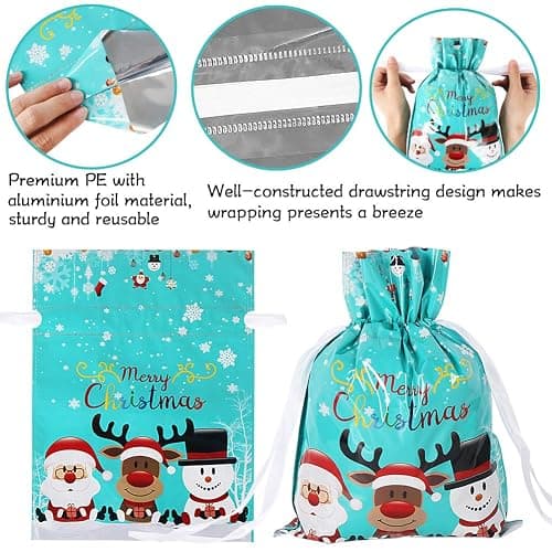 HRX Package Holiday Drawstring Gift Bags, 30pcs Christmas Foil Gift Wrapping Sacks Pouches for Xmas Presents Party Favor (Large Medium Small) thumbnail 5