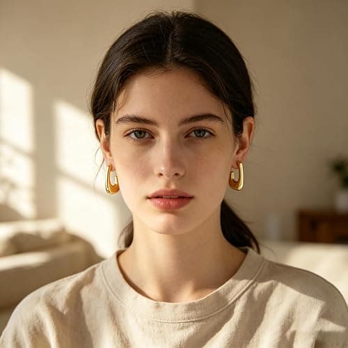 FOURPG 10 Pairs Hypoallergenic Chunky Gold Dangle Earrings for Women Trendy Thick Gold Plated Hoop Earrings Set Lightweight Jewelry thumbnail 8