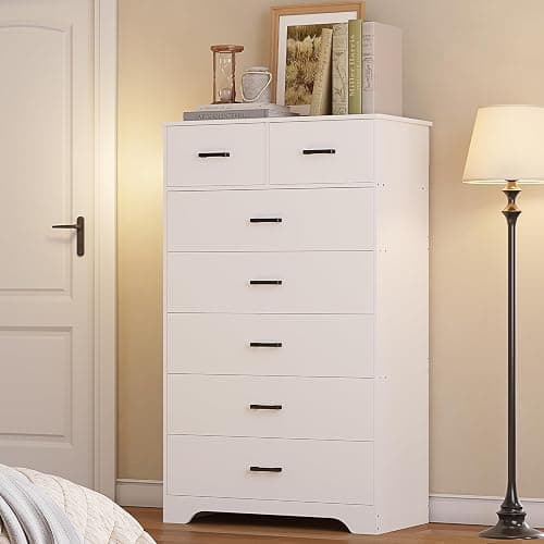 Hasuit Tall Dresser for Bedroom, White Large Chest of Drawers, 55.6'' High Dressers with 7 Drawers, Modern Wooden Vertical Storage Clothes Closet Organizer - Image 1