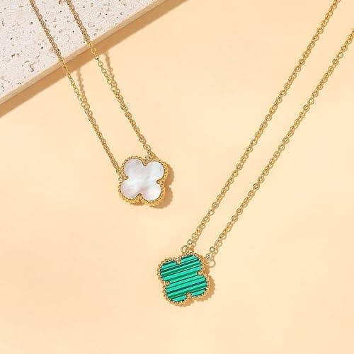 POLYREAL Lucky Clover Necklace For Women Girls, 18K Gold Plated Cute Fashion Simple Girls Titanium Steel Hypoallergenic Pendant thumbnail 3