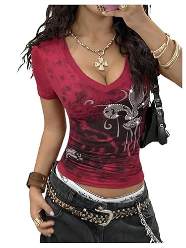 SOLY HUX Women's Graphic Tees Y2K Vintage Gothic Tops 2000s Streetwear Shirt Emo Scene Alternative Clothes for Women - Image 1