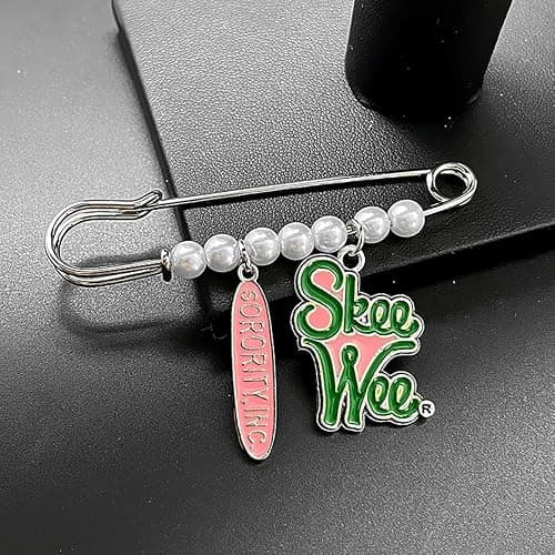 Elegant ALPHA Sorority Pink Green Skeewee Letter Metal Pendant Pearl Brooch Pin Women's meeting party jewelry DIY accessories thumbnail 5