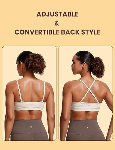 CRZ YOGA Butterluxe V-Neck Sports Bras for Women - Adjustable Thin Straps Padded Yoga Top Basic Wireless Camisole thumbnail 3