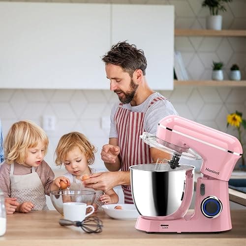 Honinst Stand Mixer, 6.5QT 10-Speed Tilt-Head Electric Stand Mixer, 3-In-1 Kitchen Mixer with Bowl, Dough Hook, Whisk and Beater, Food Mixer for Baking, Cake and Most Home Cooks, Pink thumbnail 7