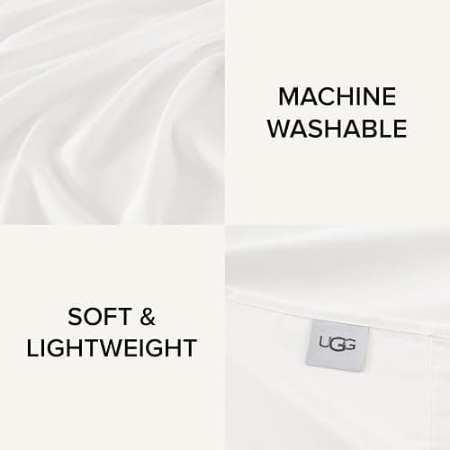 UGG King Sheet Set 4-Piece Luxury Cooling Sheets Deep Pockets Premium Bedding with 2 Pillow Shams Hypoallergenic Machine Washable Soft Lightweight Bed Set for Bedroom, King, White (Hedi) thumbnail 5