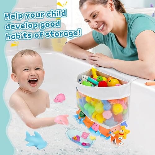 Dreamtop Saddle Shape 2 Compartment Bath Toy Storage Net, Bathroom Toy Storage Tidy, Mesh Bath Toy Organizer with Zipper for Drying Toys and Storage, Kids Bath Toy Organizer Bath Toy Net for Tub thumbnail 7