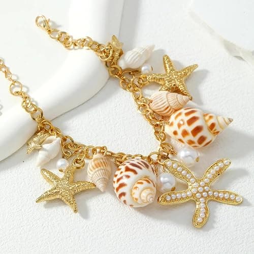 Qceasiy Ankle Bracelet Set for Women, Gold Boho Bead Adjustable Anklet, Hawaiian Beach Pearl Heart Starfish Foot Jewelry Gifts thumbnail 6