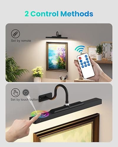 Dimmable Cordless Picture Light with Controller and Timer, Rechargeable 5000mAh Battery Wall Sconce for Wall Pictures, 16in Wall Light for Gallery Artwork, Paintings, Phote, Portraits - Black thumbnail 9