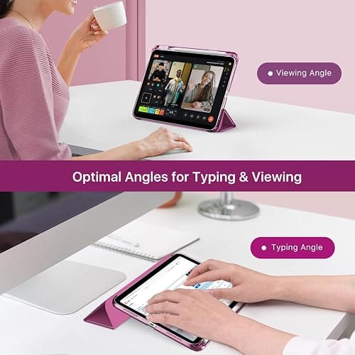 MoKo for iPad (A16) 11th Generation Case 11 Inch 2025, iPad 10th Generation Case 10.9 Inch 2022 with Pencil Holder, Slim Light Trifold Protective Cover with Hard PC Translucent Back Shell, Fuchsia thumbnail 4