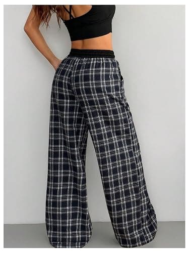 SOLY HUX Women's Plaid Checkered Pants Flannel Pajama Pants with Pockets | Lounge, Wide Leg, Baggy Cute PJ Pants, Comfy Sweatpants thumbnail 2