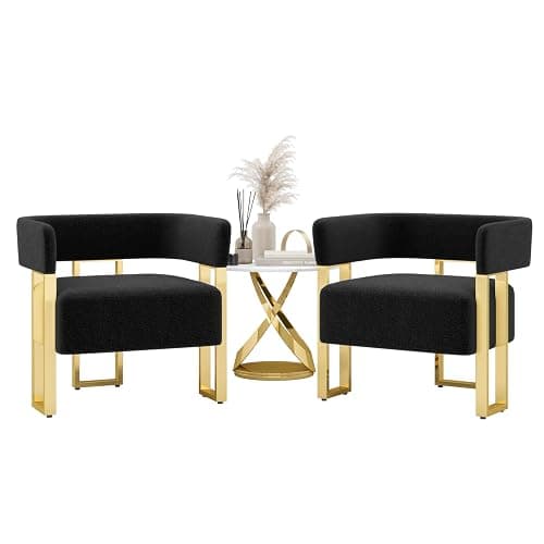 STHOUYN Modern Black and Gold Accent Chair Set of 2, Boucle Bucket Chairs Set of 2, Arm Chairs for Living Room Bedroom (2, Black) - 2 - Black thumbnail 8