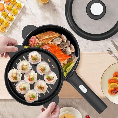 Dezin Hot Pot Electric, 2L Non-Stick Sauté Pan, Rapid Noodles Cooker, Mini Portable Pot for Steak, Egg, Fried Rice, Ramen, Oatmeal, Soup with Power Adjustment & Spatula, College Dorm Room Essential thumbnail 2