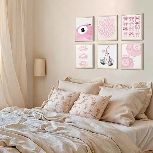 Cute Pink Girl Poster Set of 6, Light Pink Coquette Wall Art Trendy Lucky 8 Ball Wall Decor Paintings Pastel College Apartment Bedroom Living Room Dorm 8x10 inch Unframed thumbnail 7