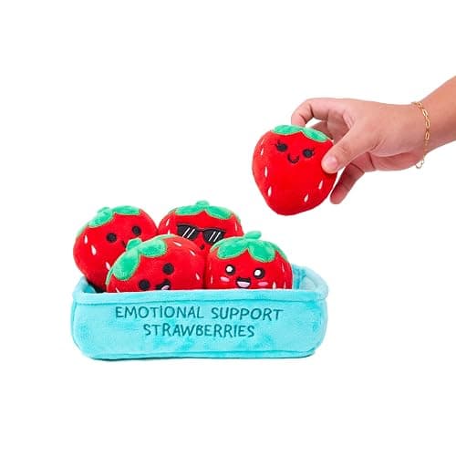 WHAT DO YOU MEME? Emotional Support Strawberries by Relatable, Cuddly Plush Toys and Stuffed Animals, Includes 5 Plushies with Basket, Sweet or Cute Christmas Stocking Stuffer thumbnail 3