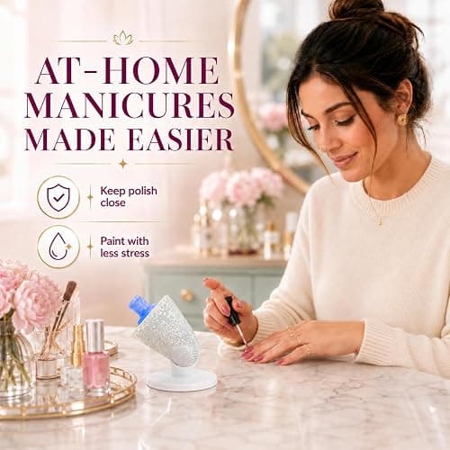 Tweexy Hinge Untippable Anti-Spill Nail Polish Holder | Smartgrip Suction Stand, Tilted for Fingernail Painting & Nail Art (Silver Sparkle) thumbnail 6