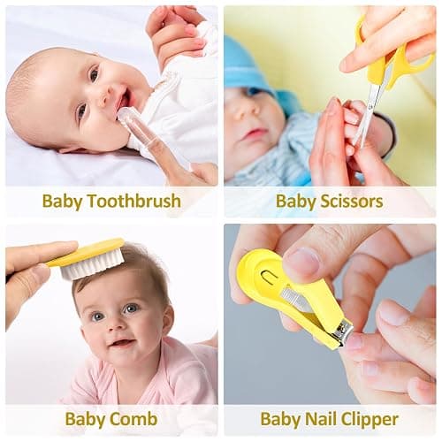 Baby Grooming Kit, Infant Safety Care Set with Hair Brush Comb Nail Clipper Nasal Aspirator,Baby Essentials Kit for Newborn Girls Boys (Yellow) thumbnail 4