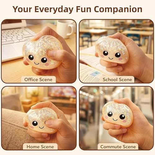 Glitter Dumpling Squishy, Mystery Dumpling Squishy Box, Fidget Sensory Stress Ball for Adults & Teens, Squeeze Stress Relief Toy, Easter Basket Stuffers & Stocking Stuffers (Glitter White) thumbnail 4