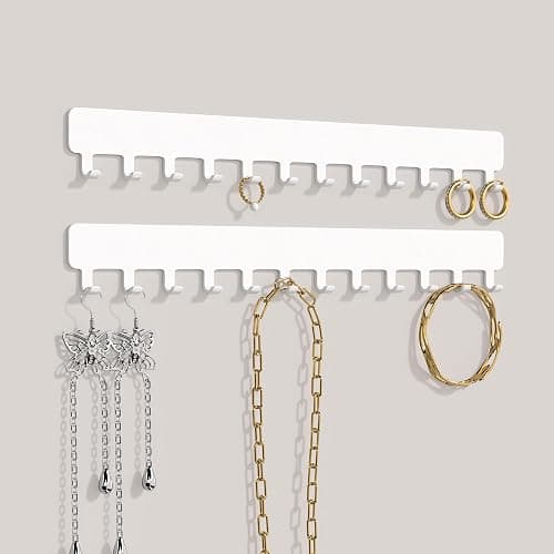 Self-Adhesive Wall Necklace Organizer: 2-Pack White Jewelry Holder for Tangle-Free Necklace Storage and Easy Mounting - Image 1