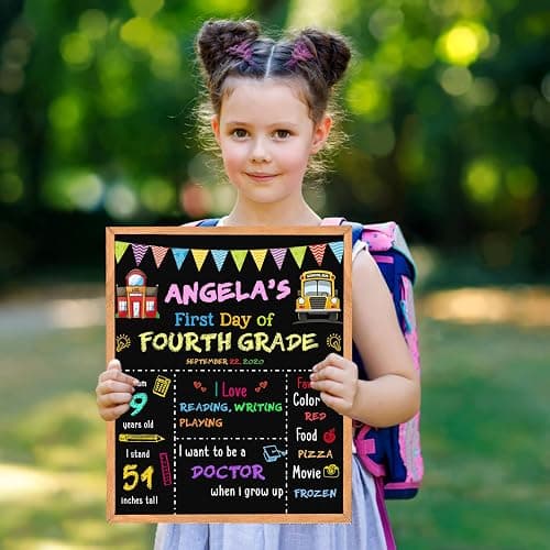 First Day of School Sign - 14" X 11" Double-Sided Board With Frame for Kids - Chalkboard for First & Last Day, Back to School Supplies for Preschool Kindergarten 1st Grade thumbnail 2