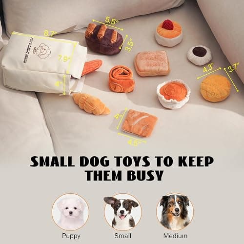 Nocciola 10 PC Dog Squeak Toys - Bread Puppy Toys with Grocery Bag to Keep Them Busy, Small Dog Toys for Boredom, Durable Snuffle Dog Toys for Small Medium Breeds Christmas Stocking Stuffers thumbnail 7