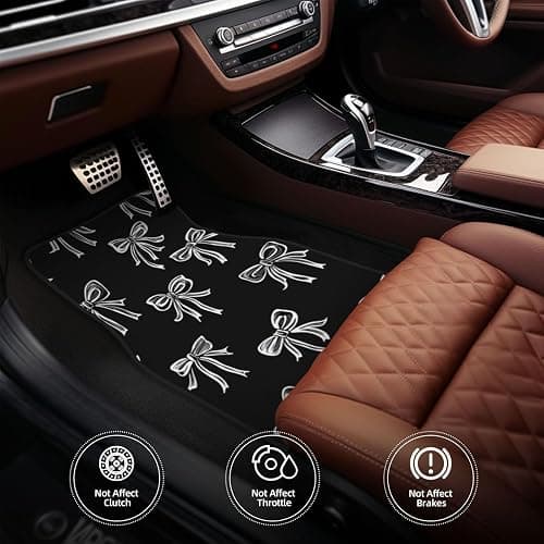 Black White Bows Car Floor Mats with Non-Slip Backing Absorbent Car Carpets Interior Protector for Cars Suvs thumbnail 4