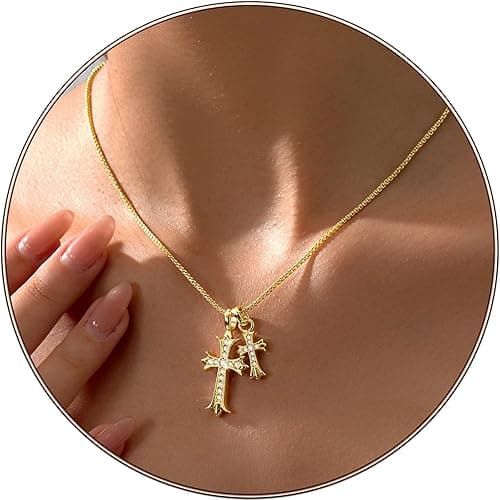 Partm Gold Cross Necklace for Women 14K Plated Dainty Pendant Cross Chain Faith Crucifix Choker Baptism Necklace for Women Trendy Religious Jewelry Hypoallergenic - Image 1